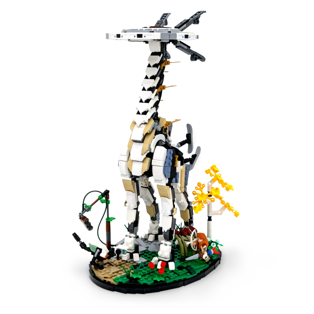 Frontansicht des Horizon Forbidden West: Langhals aus dem LEGO Icons Set 76989