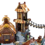 Nahaufnahme des Turms mit Hängebrücke im LEGO Set 21343 Wikingerdorf