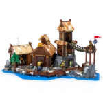 LEGO Set 21343 Wikingerdorf in der Vorderansicht von rechts